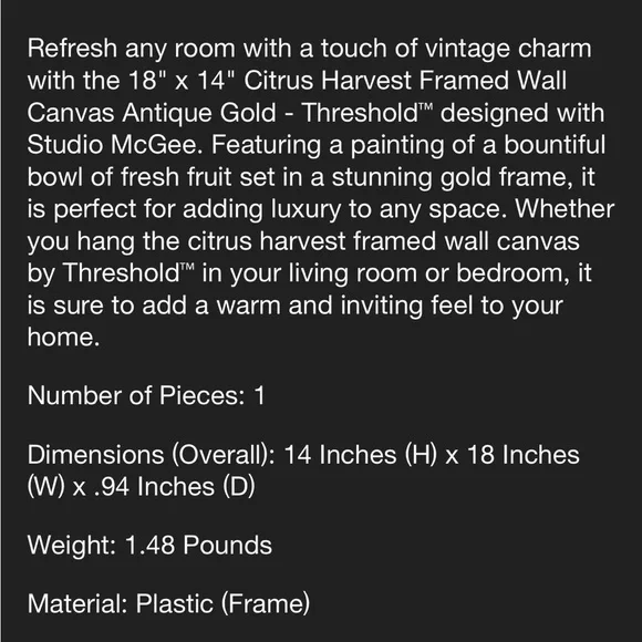 Studio McGee Threshold 18” × 14” Citrus Harvest Framed Wall Canvas - Picture 5 of 6